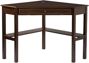 Birch Veneer Corner Computer Desk with Slide-Out Keyboard Tray and Fixed Shelves, Writing Desk for Small Space Home Office Use
