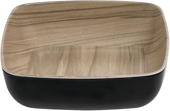 HUBERT Black Serving Bowl with Light Wood Inside - 6 1/2"L x 6 1/2"W x 2"H