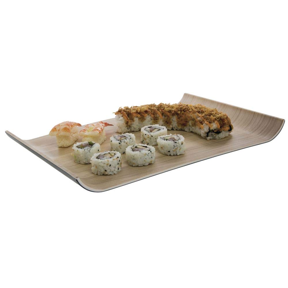 Serving Tray Wood-Look Melamine White and Light Brown - 14 1/8" L x 10 1/8" W x 1 1/5" H by HUBERT – 14.1" x 10.1" x 1.2", Plastic, Light Wood, Model M1384-WHT/LT WO