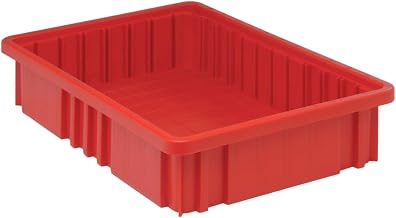 QUANTUM STORAGE SYSTEMS DG92035RD Dividable Grid Storage Container, Heavy-Duty Stackable Plastic Parts Bin for Warehouse, Assembly & Industrial Organization, 16-1/2" x 10-7/8" x 3-1/2", Red, 12-Pack
