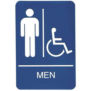 ADA Compliant Wheelchair Accessible Men's Restroom Sign by Retail Resource – Plastic, Blue, Model 8358