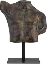 Victor Sculpture, Torso Study, Cast Aluminum and Iron, Aged Patina Finish, Display Stand, Dark Green