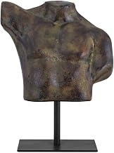 Victor Sculpture, Torso Study, Cast Aluminum and Iron, Aged Patina Finish, Display Stand, Dark Green