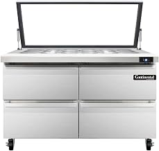 SW48-18M-HGL-D Mighty Top Sandwich Unit, 48" W, With 18 Pan Top Openings, Hinged Glass Lid & Four Drawers