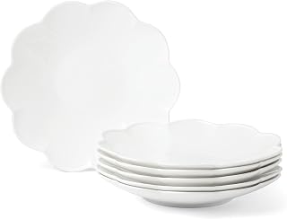 Lenox Studio 1414 Scallop Dinner Plates Set For 6 | Ceramic Plates | Bone China | Microwave Safe | Dishwasher Safe | White | Plate Set | Dinnerware Sets | Dishes | Dish Set