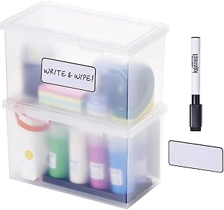 Bostitch Konnect Storage Containers with Lids, Office Organizer, Clear Plastic Box, Desk and Home Organizer, Labels, 4 Qt, 2 Pack