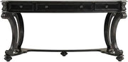 Cherry Veneer Writing Desk with Nailhead Trim and Drawers, Large Wood Desk for Home Office, Black