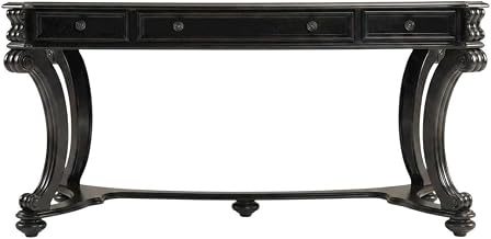 Cherry Veneer Writing Desk with Nailhead Trim and Drawers, Large Wood Desk for Home Office, Black