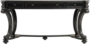 Cherry Veneer Writing Desk with Nailhead Trim and Drawers, Large Wood Desk for Home Office, Black