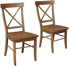 Furnifact Solid Hardwood Dining Chair with X-Back and Contoured Seat, Set of Two Kitchen Table Chairs for Dining Room