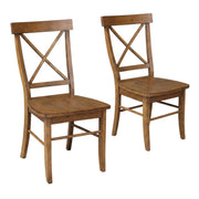 Solid Hardwood Dining Chair with X-Back and Contoured Seat by Furnifact – Wood, Pecan, Pack of 2