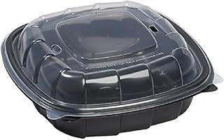 Sabert 1000728 Black 8 Square Hinged Container w/Lid - 138 / CS"