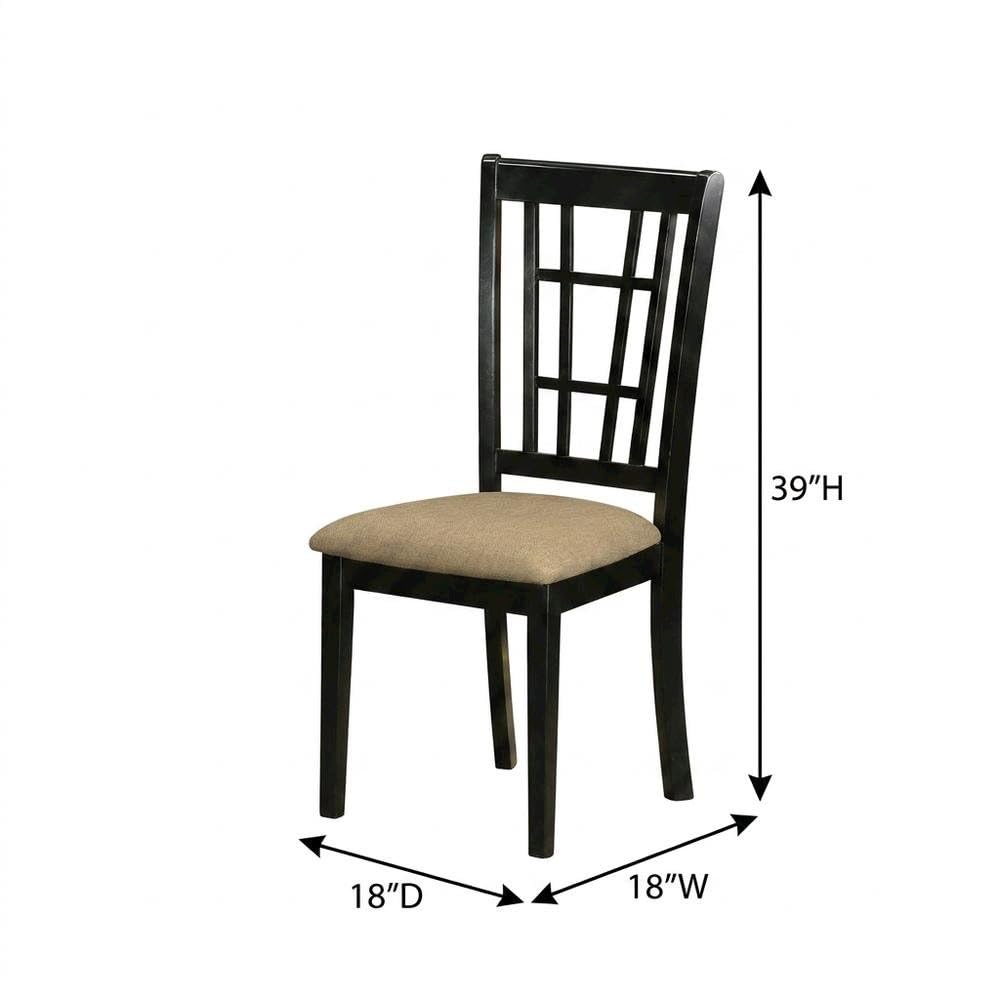 Linen-Upholstered Solid Wood Dining Chair with Padded Seat by Furnifact – Wood, Black/Beige, Pack of 2