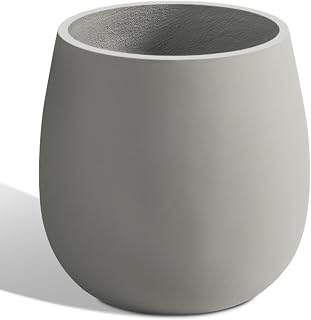Heyzier Oval Concrete Planters for Outdoor Plants, Large Tall Cement Flower Pots Indoor for Garden, Front Porch, Patio (Gray)