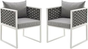 White Aluminum Patio Dining Armchair Set of 2, armrest, Sturdy Frame, Comfortable Cushions, Stylish for Outdoor Dining and Lounging