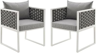 White Aluminum Patio Dining Armchair Set of 2, armrest, Sturdy Frame, Comfortable Cushions, Stylish for Outdoor Dining and Lounging