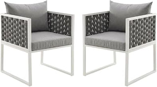White Aluminum Patio Dining Armchair Set of 2, armrest, Sturdy Frame, Comfortable Cushions, Stylish for Outdoor Dining and Lounging