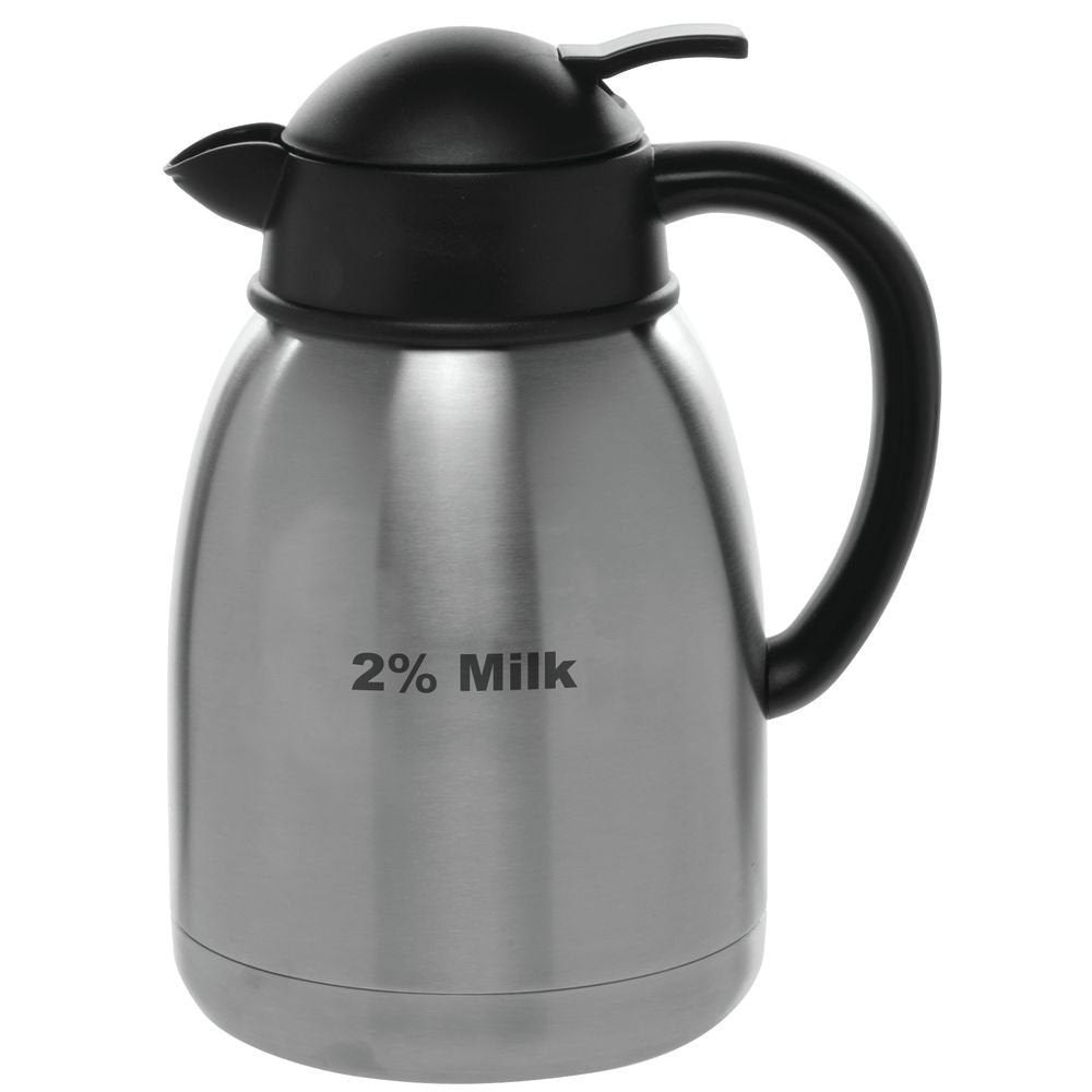 Coffee Cream Carafe with 2% Milk Imprint by HUBERT – 50.7 Ounces, 1.5 liters, Stainless Steel, Silver, Model 66242