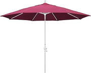 California Umbrella 11Ft Premium Sunbrella Patio Umbrella, Hand-Crank, Tilt-Collar, White Frame, Hot Pink Fabric