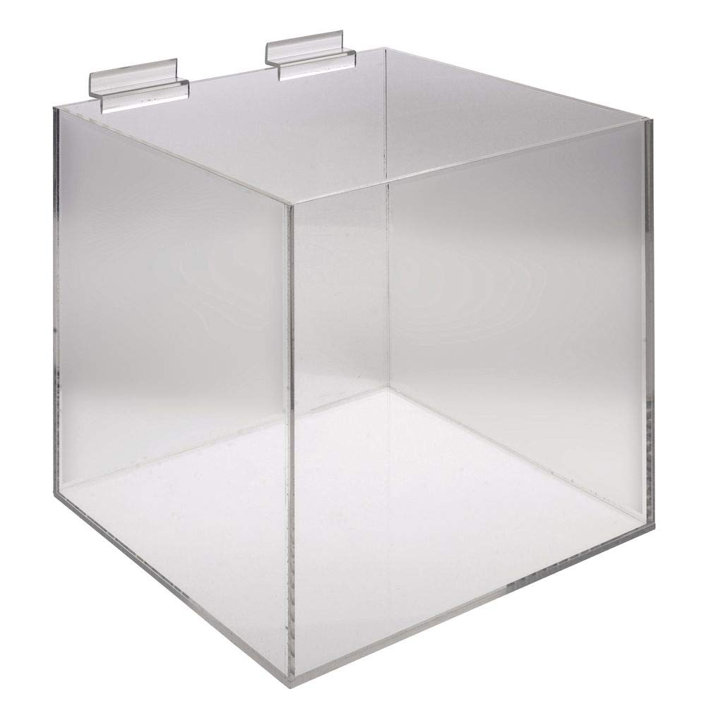 10” Square Clear Acrylic Slatwall Bin by Retail Resource – Acrylic, clear, Model 2610