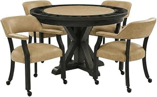 Starlight Canyon Home Vegan Leather Dining Furniture Set with Reversible Game Top, Kitchen Table and Chairs for Dining Room Set, Black