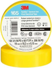 3M Electrical Tape, Vinyl, Yellow, 20 yd L, 3/4 in W 165YL4A - 1 Each