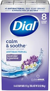 Dial Antibacterial Bar Soap, Calm & Soothe Lavender & Jasmine Deodorant Bar, 4oz (8 Bars)