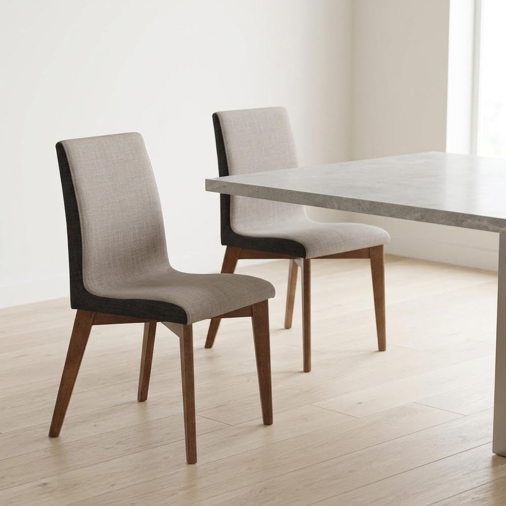 Mid-Century Modern Upholstered Dining Side Chair with Wood Legs Set of by Furnifact – Upholstered, Brown, Pack of 2