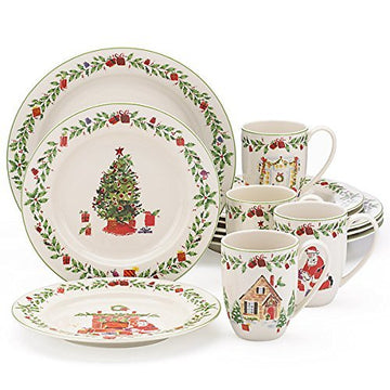 Holiday Illustrations 12 Pc Dinnerware Set by Lenox – Ceramic, Multicolor, Pack of 12, Model 844363