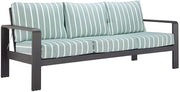 Green Patio Sofa with Cushions, 3-Seat Outdoor Couch Featuring Lightweight Aluminum Frame for Home Patios or Contemporary Porch Spaces