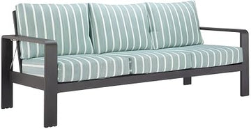 Green Patio Sofa with Cushions, 3-Seat Outdoor Couch Featuring Lightweight Aluminum Frame for Home Patios or Contemporary Porch Spaces