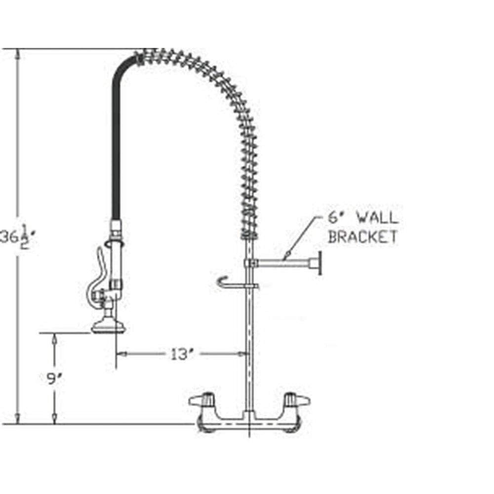 Stainless Steel Wall Mount Pre-Rinse Faucet Unit - 39" H by HUBERT – Stainless Steel, Model 5PR-8W00