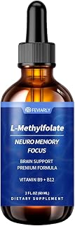 L-Methylfolate Liquid Drops, Brain Support, 60 ml | Neuro Memory Focus, Vitamin B9 + B12, Dietary Supplement, Dropper Bottle, Premium Formula