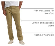 Men's Extreme Motion Flat Front Slim Straight Pant Original Khaki 36W x 32L by Lee – 36W x 32L, Cotton, Spandex, Original Khaki, Model 112339633