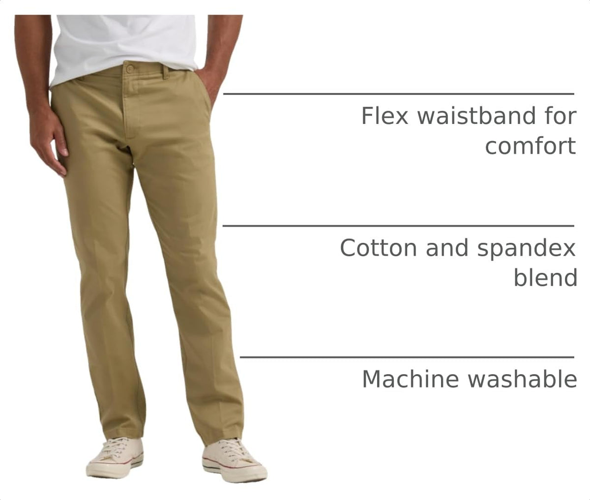 Men's Extreme Motion Flat Front Slim Straight Pant Original Khaki 36W x 32L by Lee – 36W x 32L, Cotton, Spandex, Original Khaki, Model 112339633