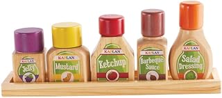 Guidecraft Kaplan Early Learning Kaplan Pretend Foods Condiment Set - 5 Wooden Condiments with Storage Tray