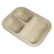 World Centric 3 Compartment Fiber Container – TR-SC-U10T-LFS, No Lid, 29 oz., 9.9" x 7.6" x 1.7" | 400/Case