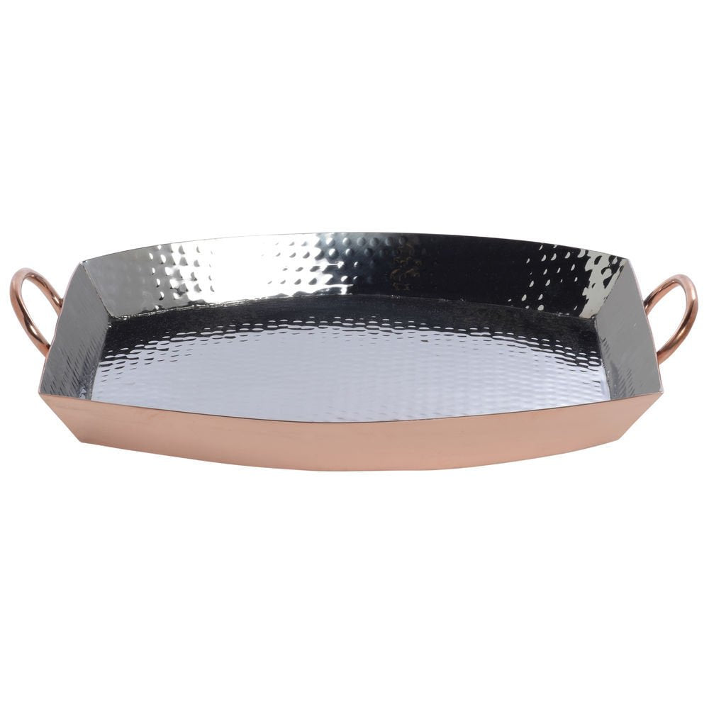 Serving Tray Copper with Hammered - 16" L x 14" W x 3/4 H by HUBERT – 16" x 14" x 0.8", Stainless Steel, Copper, Model TR04401SCP
