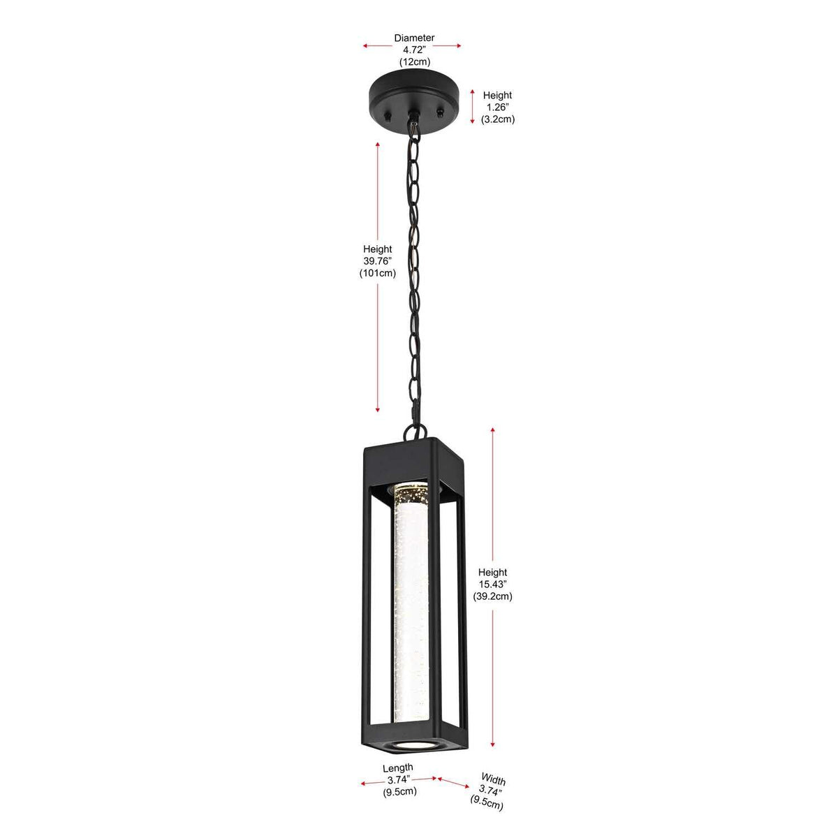 Amaris LED Outdoor Pendant Black by Lighting Design – Aluminium, Iron, and Glass, Black, Model OD604H15BK