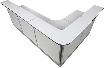 Global Industrial 116"W x 80"D x 46"H L-Shaped Reception Station with Raceway, Gray Counter/Gray Panel