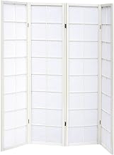 HUBERT Floor Screen Room Divider White Wood 4-Panel Slatted - 70" L x 1" D x 69" H