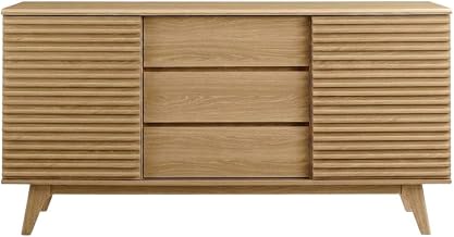 Furnifact Wooden Sideboard with Storage, Buffet Cabinet Credenza Buffet Table Console Cabinet for Living Room or Kitchen, Oak