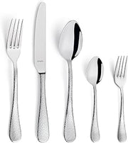 Amefa Sierra Cutlery Set for 6 People, 30 Pieces, Stainless Steel 18/10 Satin Finish, Hammered Handles, Dishwasher Safe
