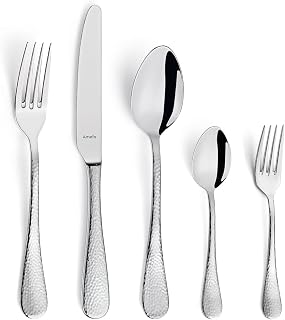 Amefa Sierra Cutlery Set for 6 People, 30 Pieces, Stainless Steel 18/10 Satin Finish, Hammered Handles, Dishwasher Safe