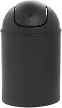 6 qt Black Plastic Countertop Trash Can with Swing Top - 7 1/2"Dia x 12"H