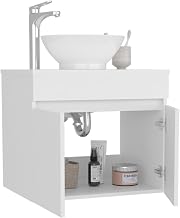 Tuhome Manchester Bathroom Vanity for Vessel Sink, 23.4" Engineered Wood Console with 1 Drawer, 2 Doors & Open Shelf, Small Bathroom Vanity in White or Black