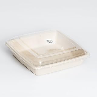Sabert TerraPac Clear, Sustainable PET PCR Lid for 32 oz. and 48 oz. Square Pulp Fiber Containers | 300/Case