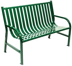 Slatted Metal Bench, Green, 4'L