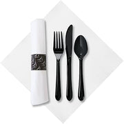 Hoffmaster 119984 FashnPoint CaterWrap Pre-rolled Dinner Napkin and Heavyweight Cutlery, Crescent, White/Black (Case of 100)