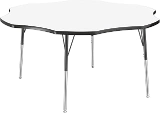 Learniture Adjustable Height Dry-Erase Classroom Activity Table for School and Home, Flower Activity Table with Whiteboard Top, 60" D x 60" W x 30" H, White